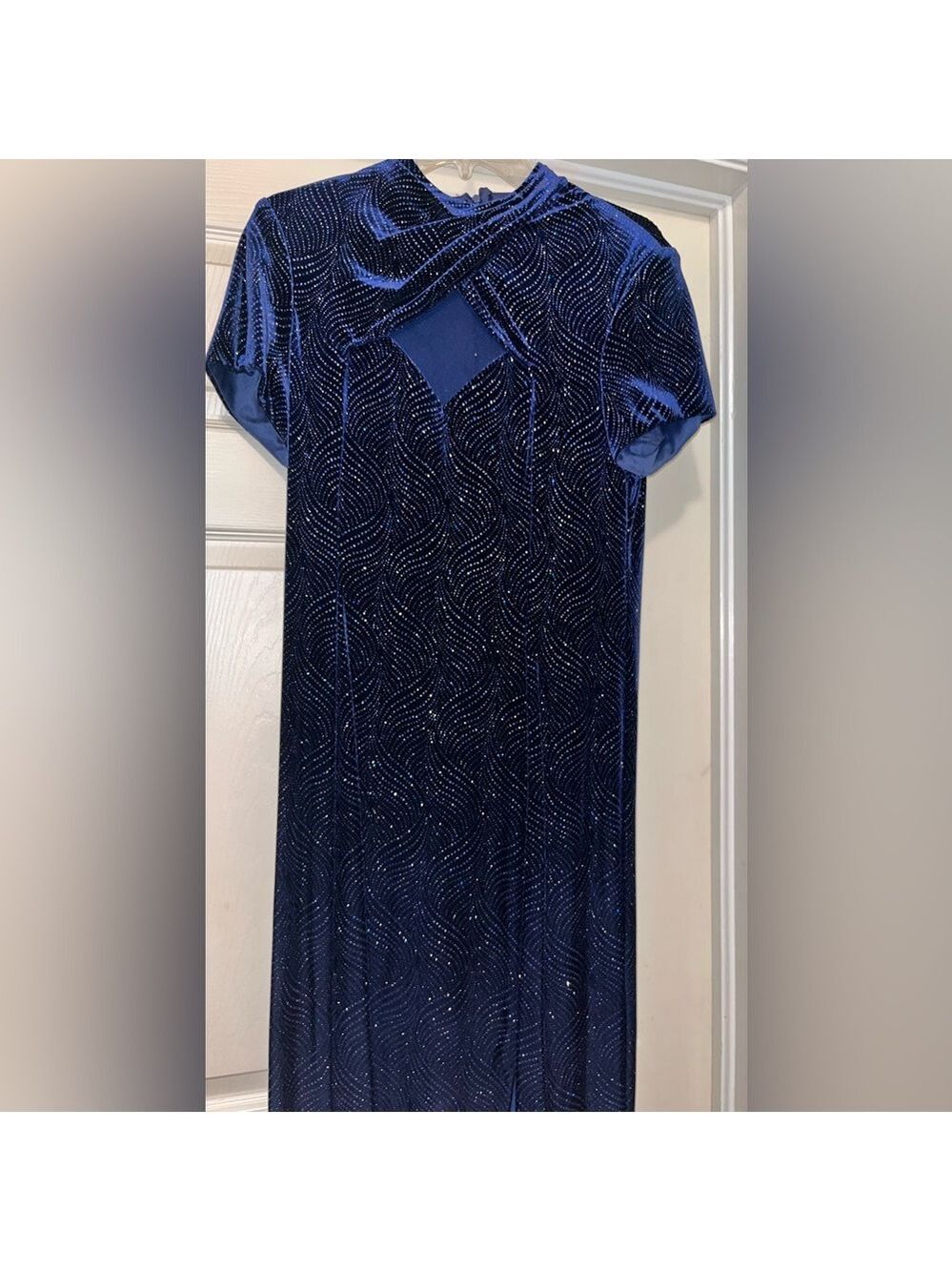 Vintage Navy Blue Velvet Formal Evening Dress - Picture 4 of 10